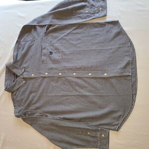 XL Chaps Navy and White Gingham Button Down Shirt Size XL